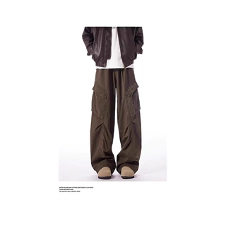 美式复古军绿色解构工装裤男潮牌痞帅大口袋伞兵裤宽松直筒阔腿裤