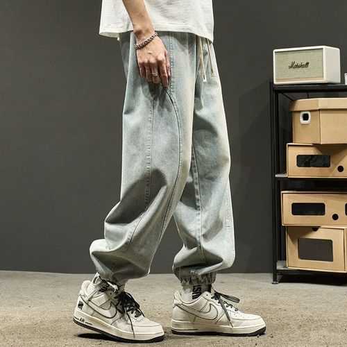 Black Men's Spring and Autumn American Retro Japanese Loose Tied-Ankle Work Pants Trend Brand Spring and Autumn Pants