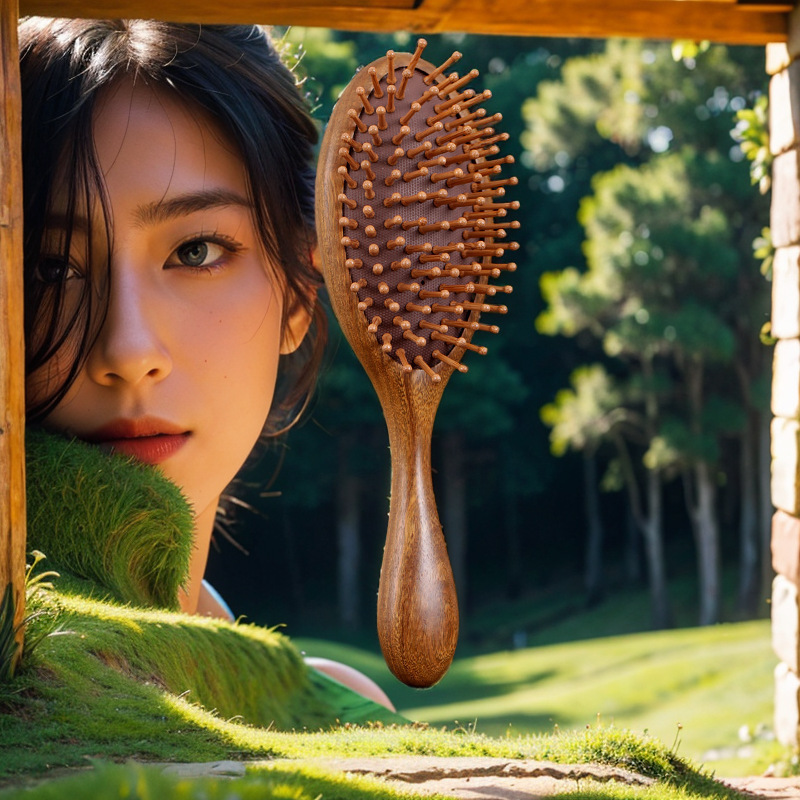 天然金糸檀木エアクッション櫛木製美容櫛頭皮マッサージ櫛アウトドア用品携帯旅行|undefined