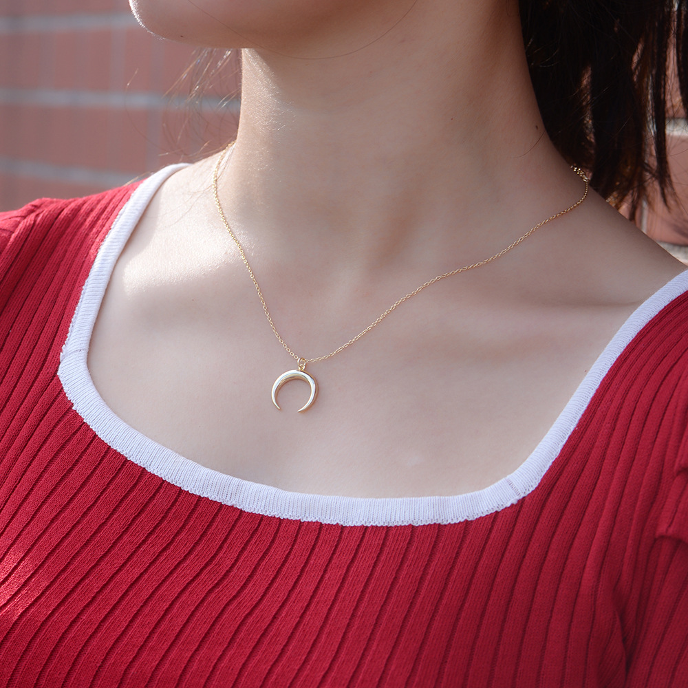 Peishang s925 vintage ins Crescent simple moda colgante europeo y americano nuevo cuerno Luna collar Romano