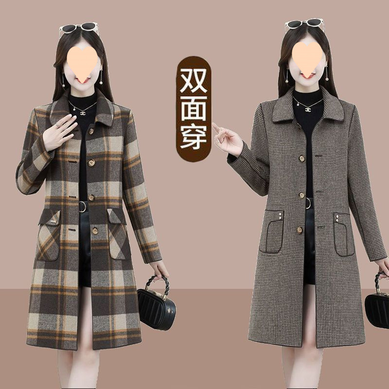 【雙面穿】高檔秋冬長款手工羊毛大碼修身中年媽媽大衣時尚外套女