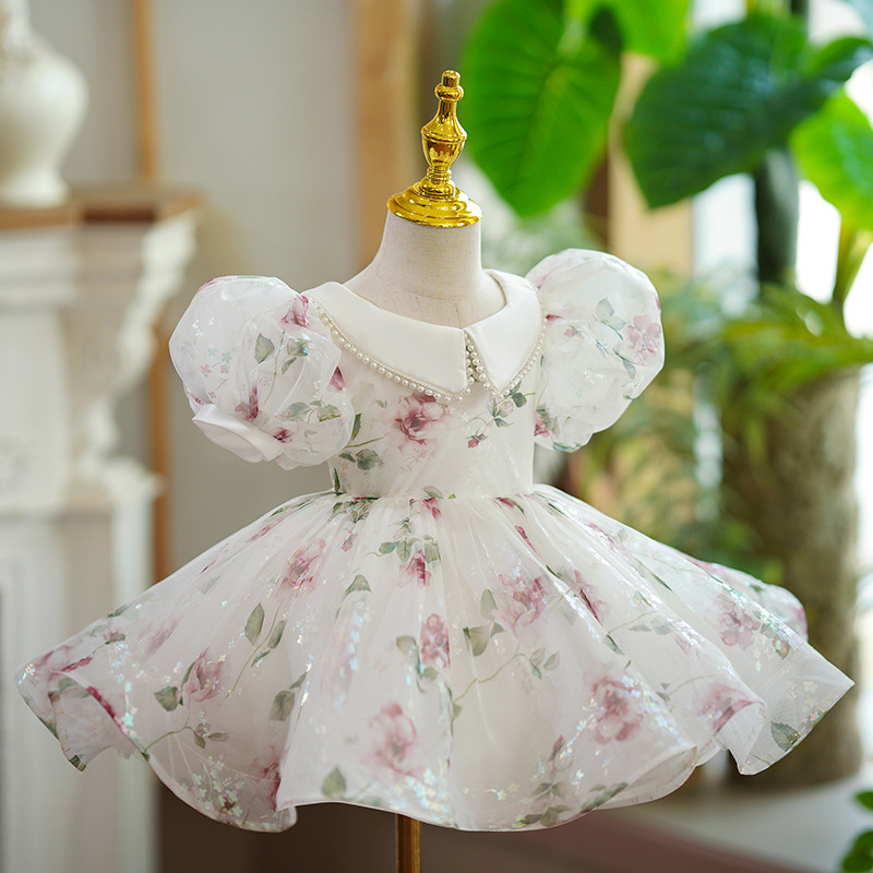 Girls' First Birthday Dress Little Girl Princess Dress Flower Girl Dress Children's Host Wedding Dress Catwalk Piano Performance Costume_voghion.com