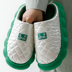 踩屎感棉拖鞋女冬季潮流撞色潮牌情侶冬季外穿厚底保暖防水棉鞋男