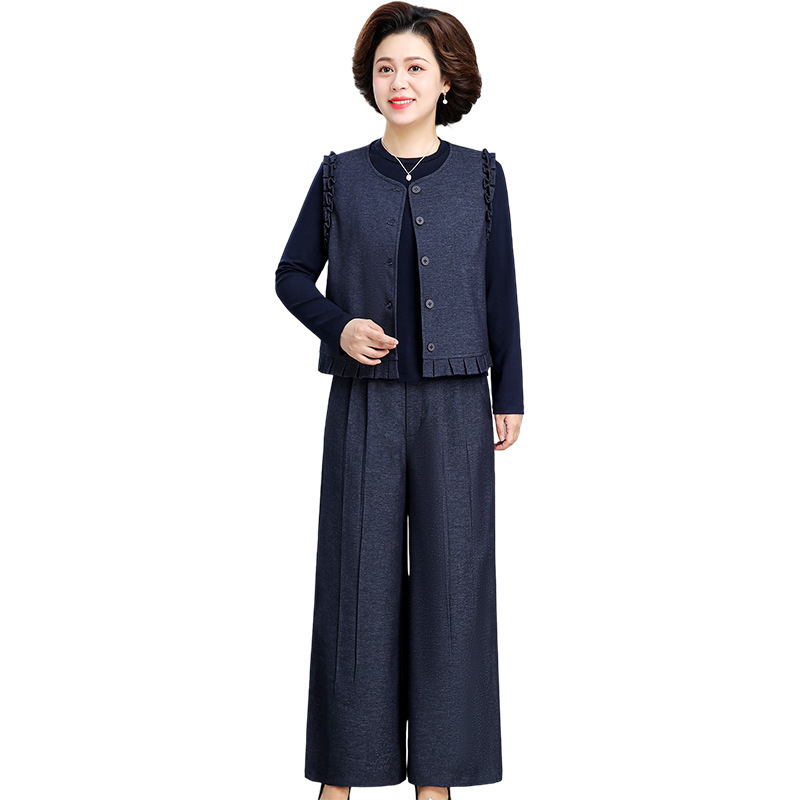 妈妈秋装套装端庄大气上衣服时尚中老年春秋马甲外套洋气打底衫女|undefined