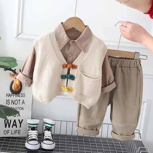  handsome boys 'spring suit for boys and babies, British sweater cardigan, children's gentlemen's spring and autumn three-piece set
