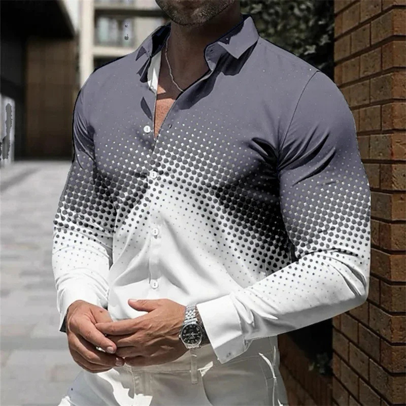 Diseño de hombre estilo degradado 2024 otoño suelto casual manga larga solapa botón camisa MB12
