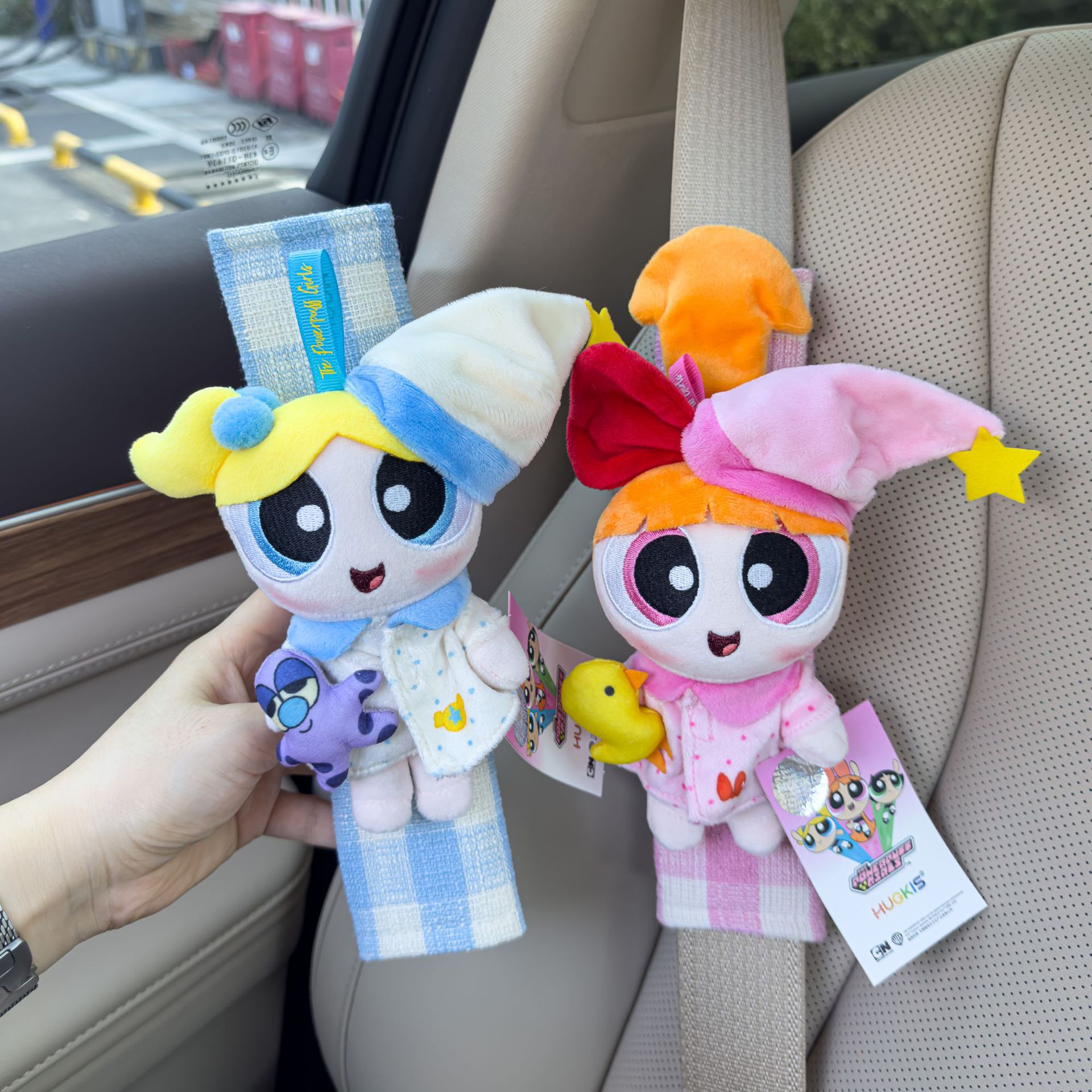 Authentic Powerpuff Girls Plush Doll Car Seat Belt Shoulder Cover Anti-Strangle Belt Car Decoration New Car Goodies