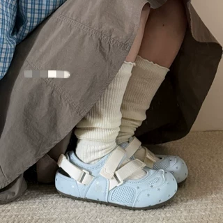 小众波点运动镂空包头凉鞋女款夏季透气2026新款女鞋网面鞋子单鞋