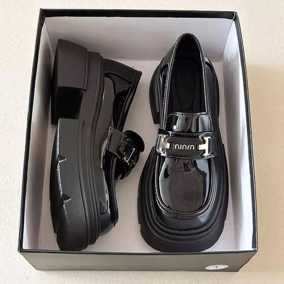Black Thick-soled British-style Leather Shoes Women's 2025 New Spring Retro All-match Loafers Mary Jane Single Shoes