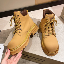 高幫馬丁靴女2022年秋季新款時尚復古工裝靴潮流時尚短筒大黃靴子