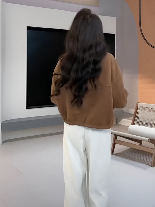 美ラードの短いモデルの子羊の毛と絨毛のコートの2024秋冬の洋風の復古の厚い小さい背は上着の女性を着ます。|undefined