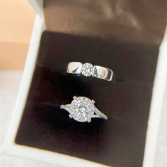 Direct Manufacturer Sale Couple's Ring Set, One for Men and One for Women, Simple and Fashionable Korean Style Open Ring Wedding Simulation Diamond Ring