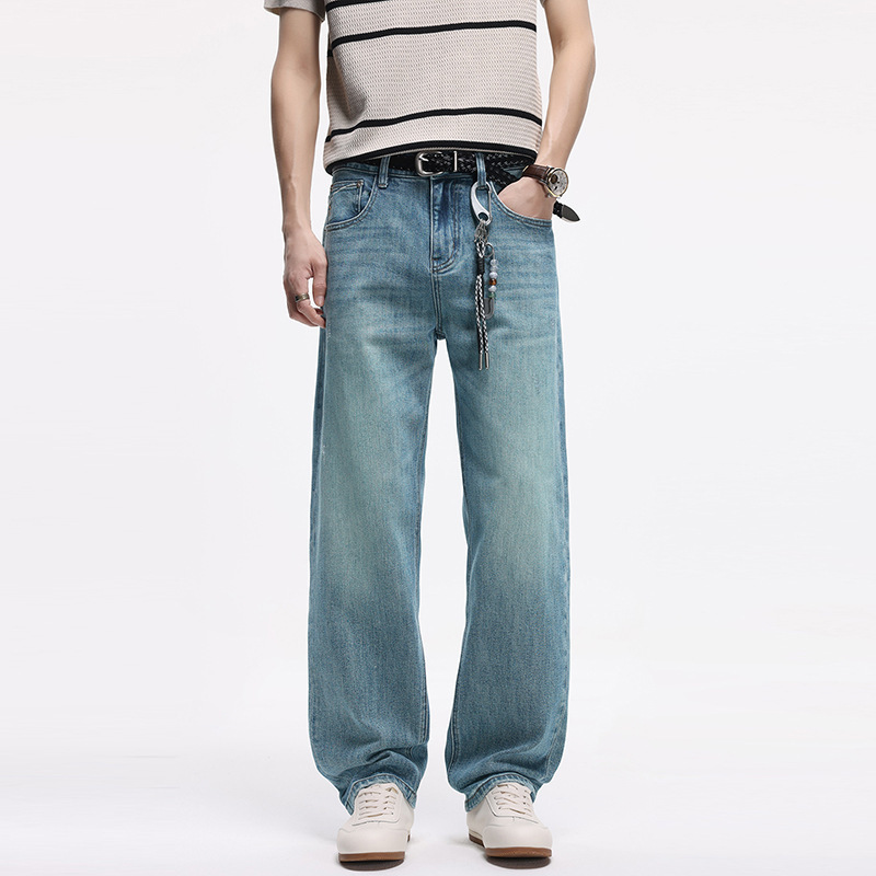2026 Spring and Summer New Style Stretchy Slim-Fit Straight-Leg Men's Jeans Simple Casual Pants