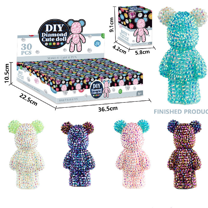 Adorno de resina con diamantes DIY, figuras de oso, unicornio y ciervo decoradas con cristales, manualidad artesanal brillante