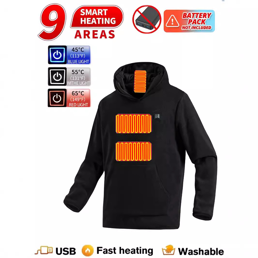2025 Neues Smart Heating Fleece-Kapuzenpullover für Männer und Frauen, verdickt und atmungsaktiv, Neun-Zonen-Drei-Stufen-Wärme_voghion.com