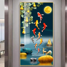 新中式九鱼图装饰画入户进门玄关画客厅走廊过道挂画饭餐厅墙壁画