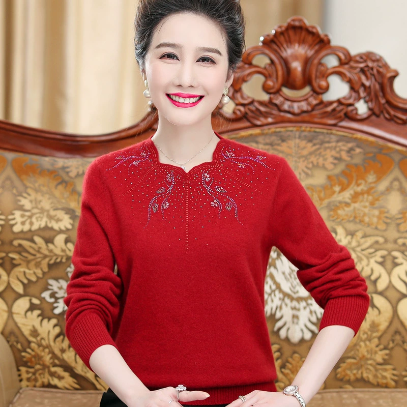Свитер из чистого кашемира для среднего и пожилого возраста, женский свитер для мам в западном стиле, зимняя одежда больших размеров