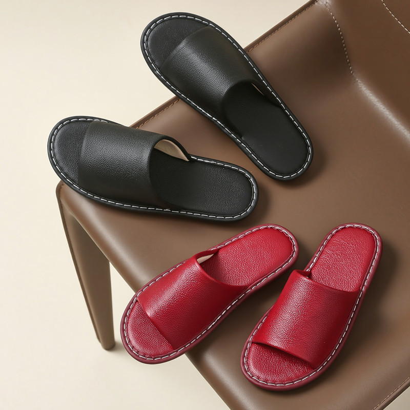 Genuine Leather Home Slippers Women's Summer Home Indoor Non-Slip Waterproof Cowhide Slippers Non-Stinky Feet Soft Bottom Household Men's Slippers