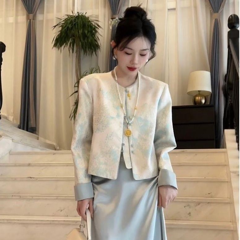 新しい中国風スーツ国民風婦人服 2025 新しい超人気ジャケット唐スーツトップスとスカートツーピースセット秋|undefined