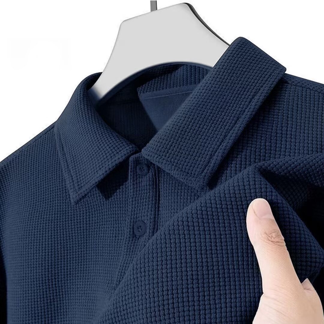 2025 Gray Waffle Short-Sleeved Polo Shirt Men's Summer Breathable Casual Men's Lapel T-Shirt High-End Trendy