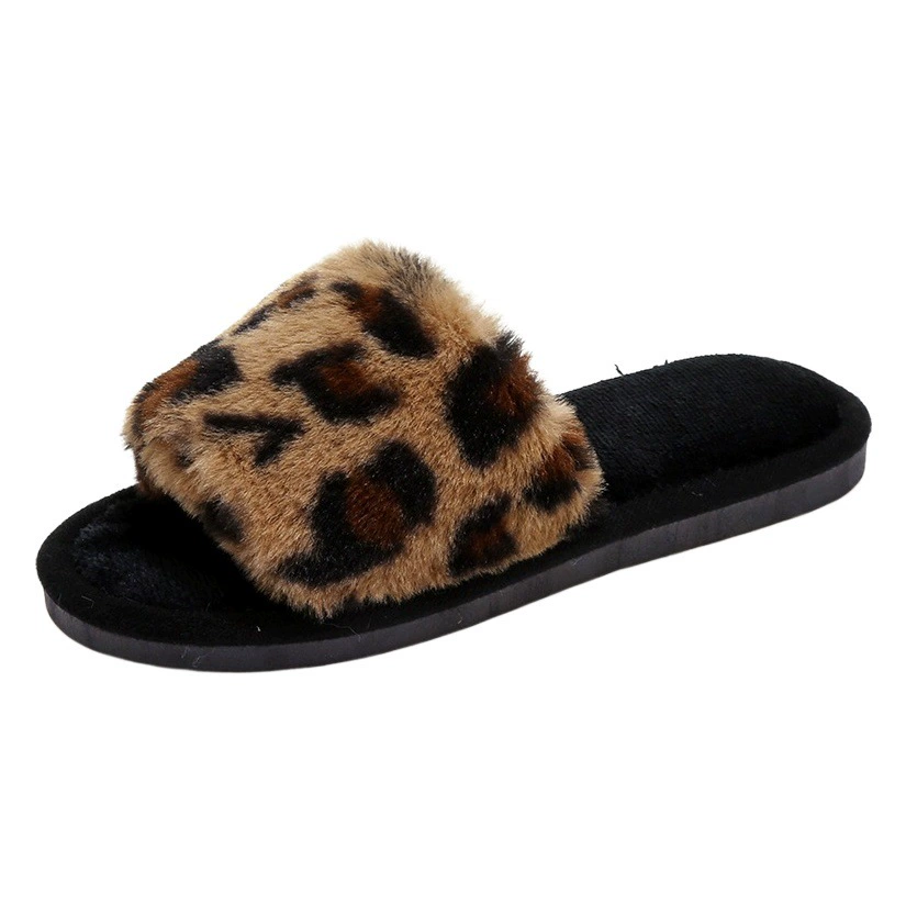 Плюшевые тапочки с леопардовым принтом в сказочном стиле для женщин 2023 Осенние новые плюшевые хлопковые тапочки с кондиционером и одним словом