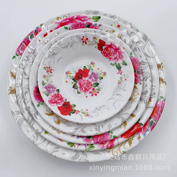 Melamine Plastic Knife Pattern Bowl with Printed Flowers Melamine Flats Bottom Soup Bowl 56789inch Melamine30% Set