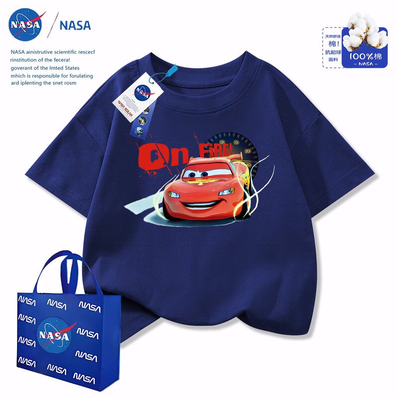 Nasa Co-Branded Lightning Mcqueen Short-Sleeved T-Shirt New Summer Boys Pure Cotton Handsome Summer Kidsren's Half-Sleeved Tops Nasa Co-Branded Lightning Mcqueen Short-Sleeved T-Shirt New Summer Boys Pure Cotton Handsome Summer Kidsren's Half-Sleeved Tops