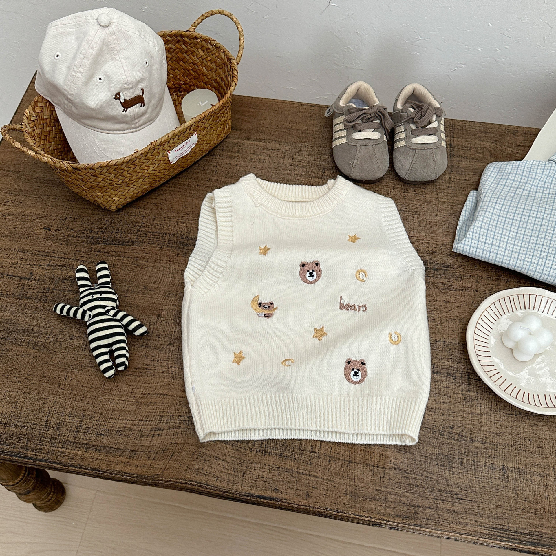 Primavera bebé coreano chaleco de primavera y otoño guapo bebé chaleco de punto de moda ropa de niños universal