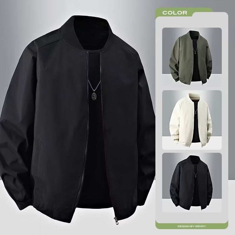 Men's baseball jacket, spring/autumn style, trendy solid color, loose-fitting, casual flight jacket, windbreaker, simple design, wholesale from the manufacturer Men's baseball jacket, spring/autumn style, trendy solid color, loose-fitting, casual flight jacket, windbreaker, simple design, wholesale from the manufacturer