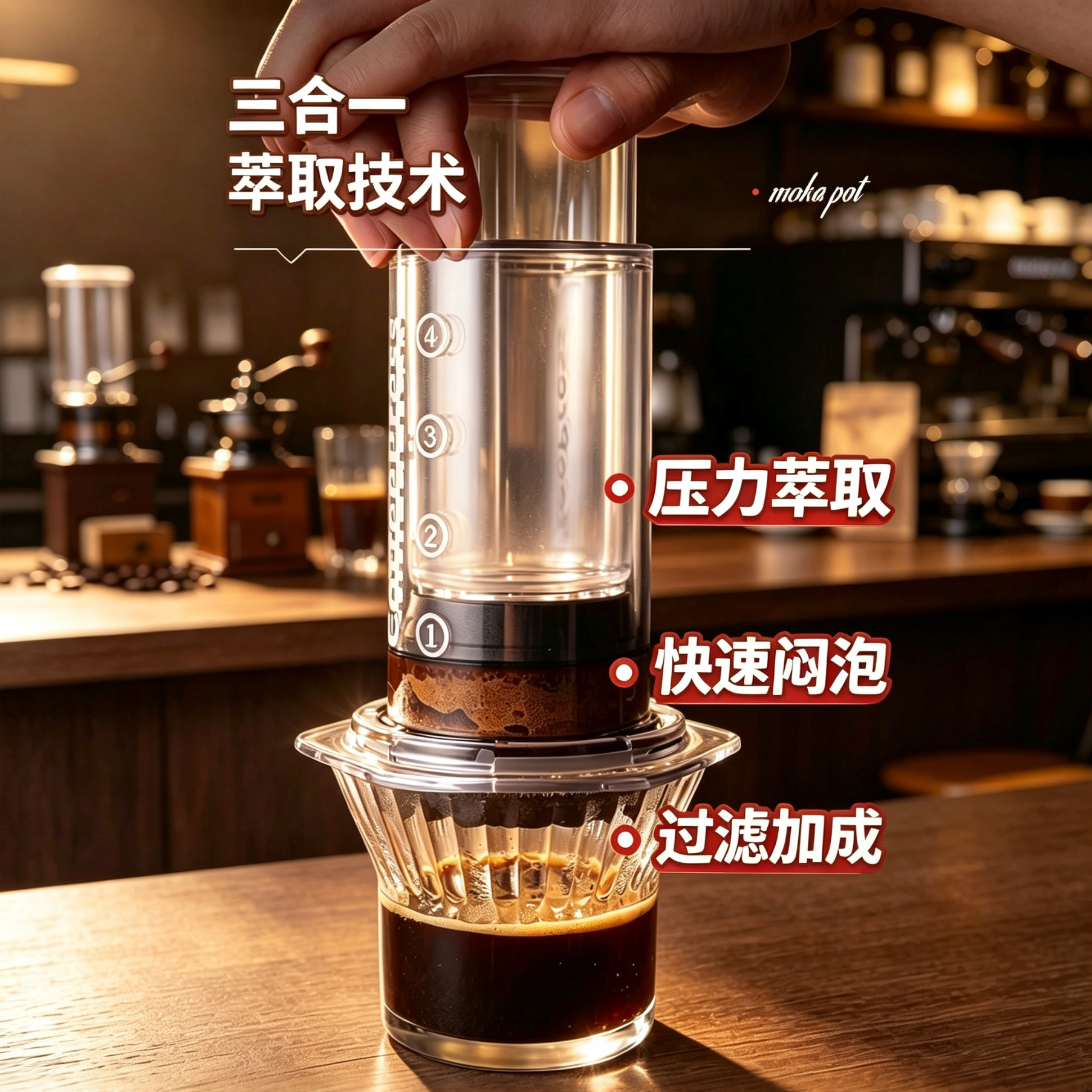 Portable Transparent Outdoor Hand-Press Coffee Maker, Hand-Brewed Coffee Pot, Sharing Press Pot, Outdoor Portable Pot