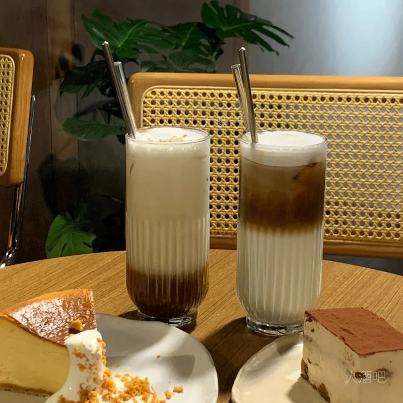 日本製ストライプガラスコールドドリンクカップアイスアメリカンラテコーヒーカップインスタイルジュースカップコリンカップドリンクカップ|undefined