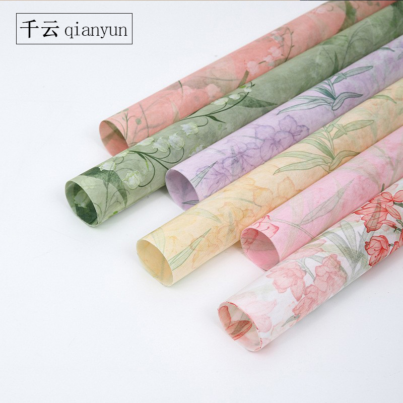50CM*5码卷装无纺布花束包装纸 鸟语花香印花 ins风国风千云
