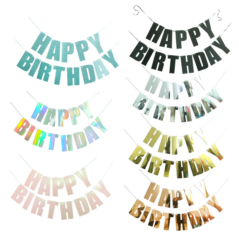 Mayúsculas Feliz cumpleaños tire bandera brillo colorido tire bandera decoración fiesta diseño decoración foto apoyos