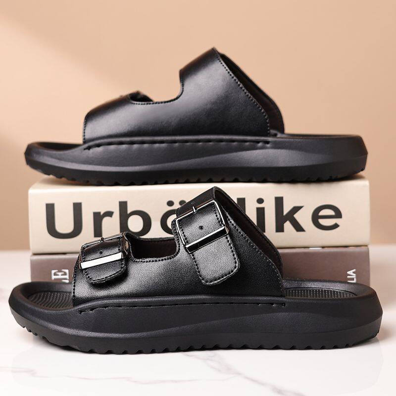 Dép sandal nam quai ngang đục lỗ kiểu La Mã, đế bằng 2 cm, thoáng khí — Màu nâu, màu đen