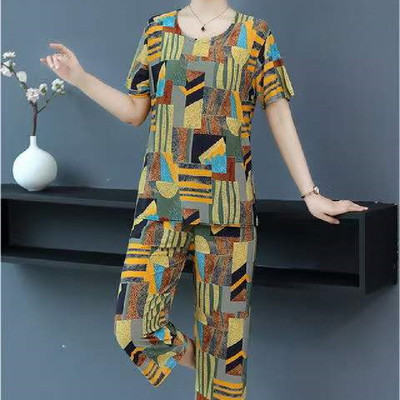 summer Middle and old age mom suit Borneol pajamas Home Furnishings Short sleeved Two piece set Add fertilizer enlarge Easy leisure time