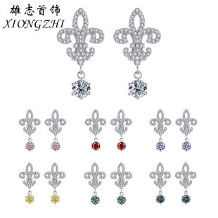 Cross-border new s925 sterling silver plated pt950 gold moissanite earrings high-grade luxury queen iris earrings