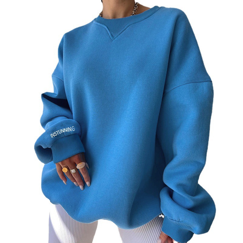 Nuevo punto cuello redondo suelta manga larga superior europea y americana primavera más tamaño de las mujeres moda casual suéter