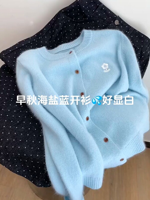 韩系刺绣圆领针织开衫女秋季2025年冬装新款宽松毛衣外套女士上衣|undefined