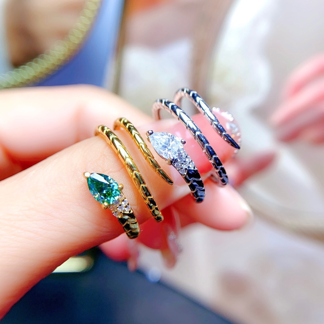 Open Ring Classification Fashion Snake Copper Inlay Zircon Open Ring 1 Piece