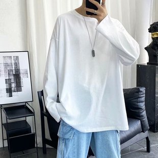 Round Neck Autumn Long Sleeve Loose Spring and Autumn Fashion Brand Instagram Style Solid Color Base Top Casual T-shirt All-match New Style