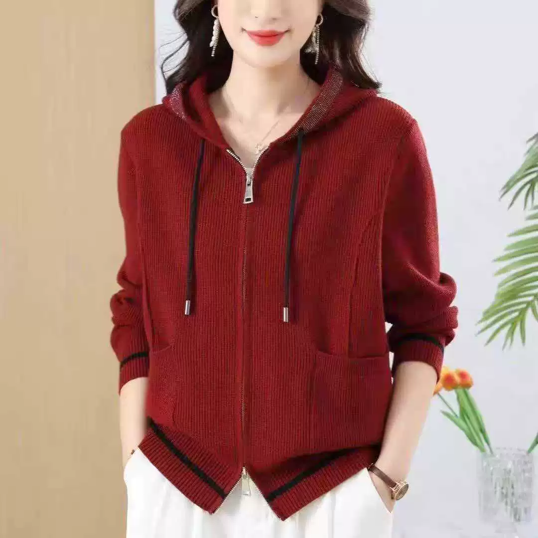 Мама одежда 2025 весна новый трикотажный кардиган с капюшоном пальто