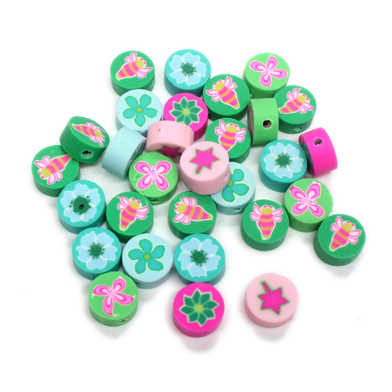 Cuentas de cerámica suave DIY, caras sonrientes, sueltas para pulseras y collares