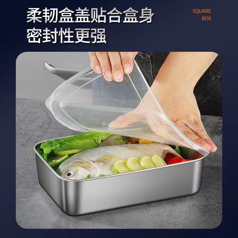 ステンレス製の鮮度保持ケース蓋付き角皿冷蔵庫収納ケース魚焼き皿|undefined
