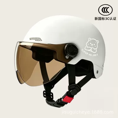 adult half helmet | Motosiklet kaskı (dəbilqə) - 02-white-tea-tinted-short-lens-silver-white-bear