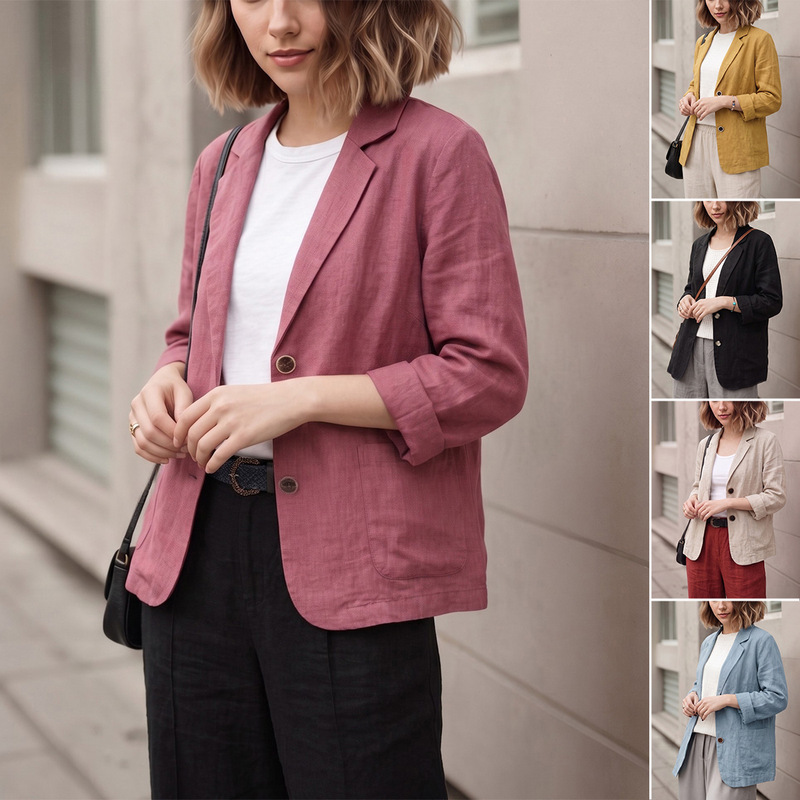 Cotton and Linen Jacket Small Suit 2026 Spring and Autumn New Style Loose Artistic Long-Sleeve Top Casual Elegant Outerwear Blazer for Women