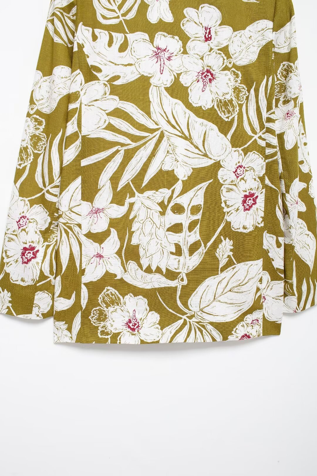 Women's linen blend flower print suit jacket pants dress set_voghion.com