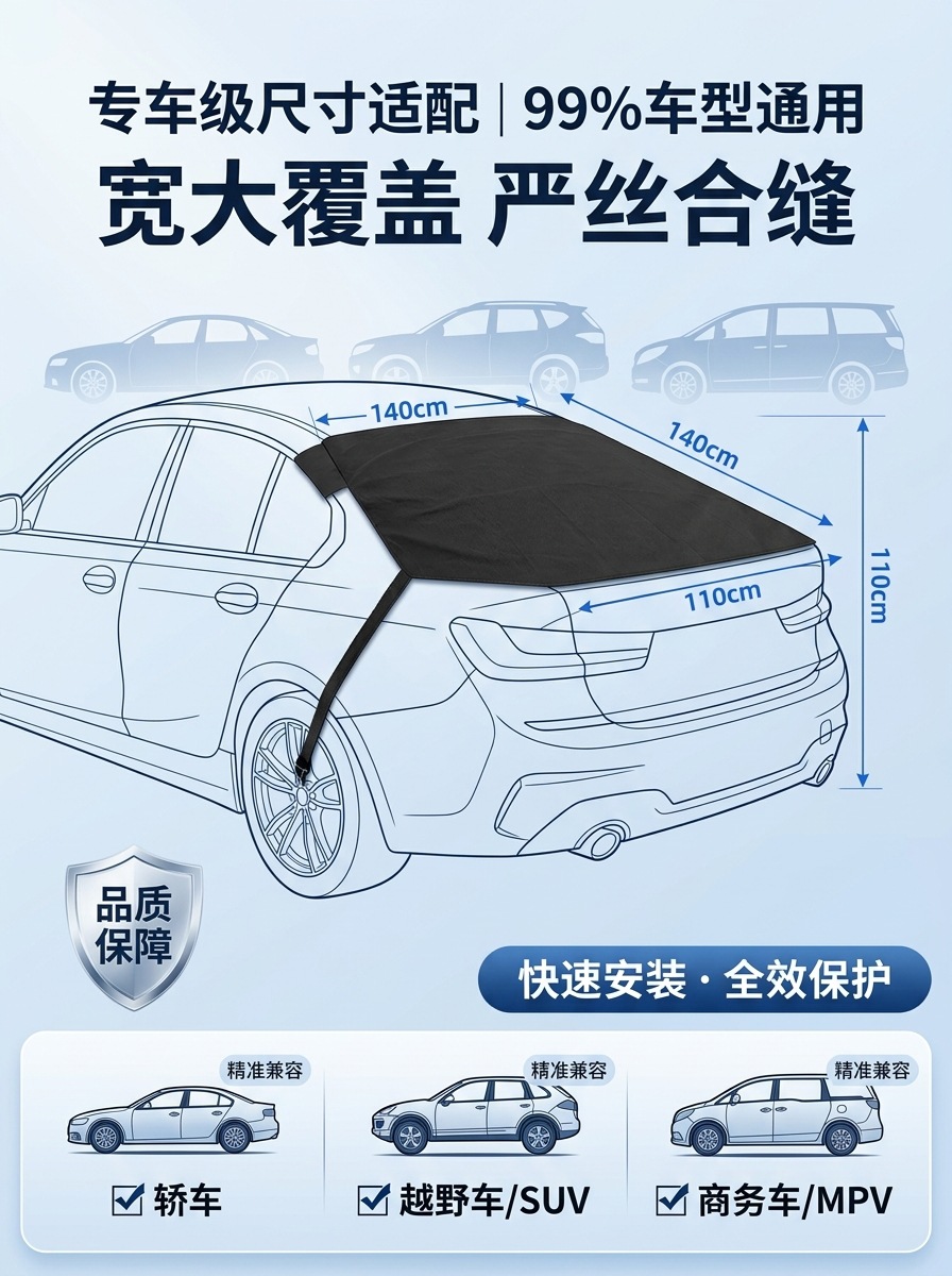 Cross-border snow cover 600D Oxford cloth car rear snow cover magnetic rear windshield cover car cover snow protection cover