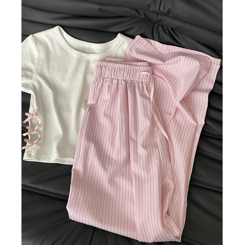 Pink Wide-Leg Pants for Women, Blue Striped Casual Pants for Women, Summer Thin Style, Loose Fit, Slimming and Drapey