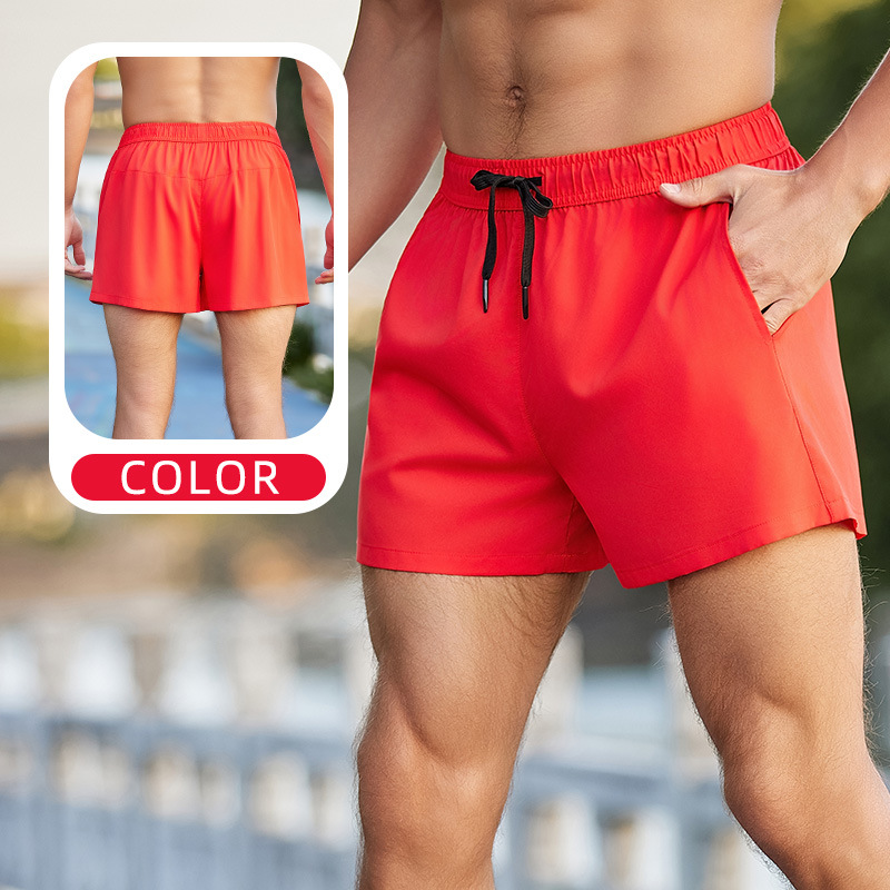 Pantalones cortos deportivos para correr anti-exposición de los hombres falsos de dos piezas de entrenamiento suelto al aire libre pantalones de fitness delgados pantalones cortos de secado rápido