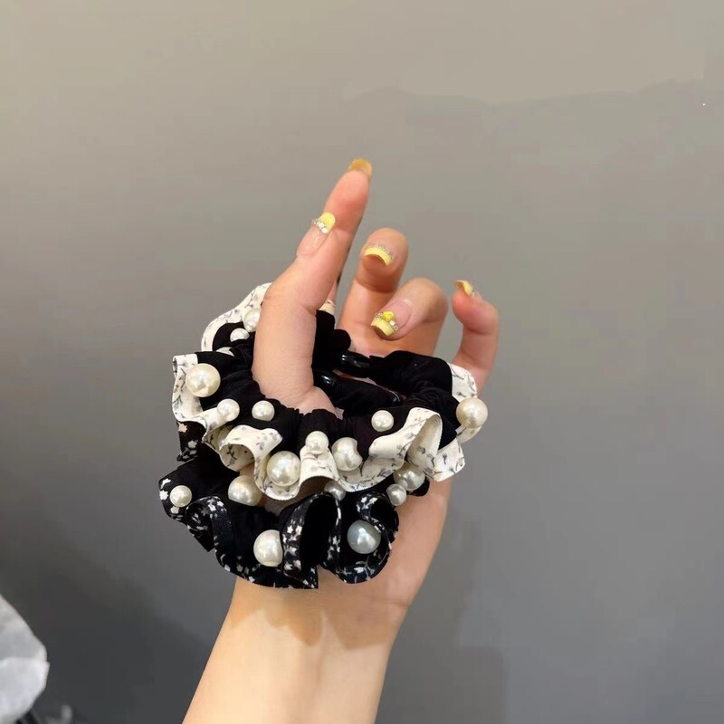 韩系小碎花木耳边珍珠褶皱发圈高级感皮筋发绳简约时尚头绳发饰女|undefined
